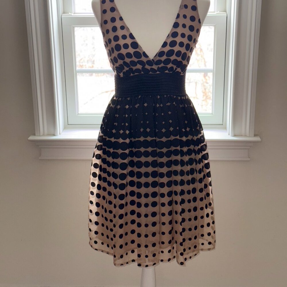 Anthropologie Burlapp Tan Black Polka Dots Dress  Size 2